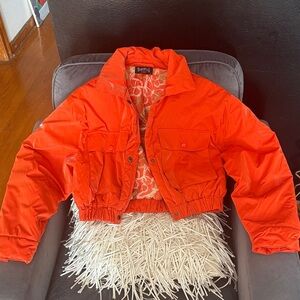 Crop Women's Bright Orange Puffer Jacket